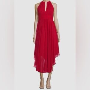 Milly Red Vena Silk Chiffon Keyhole Midi Cocktail dress
